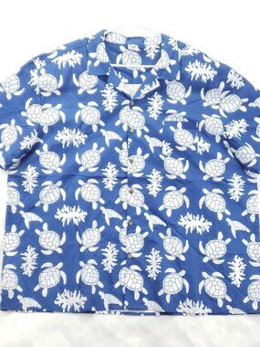 Hardaddy Shirt Mens 4XL Blue White Hawaiian Sea Turtles Camp Button-Up